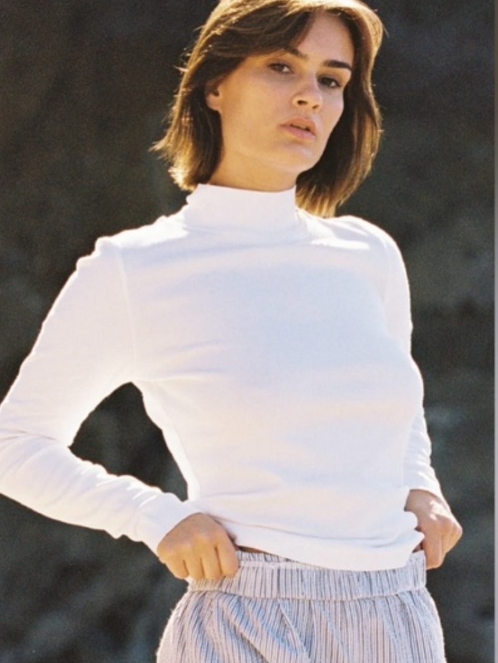 LA Relaxed Pointelle 90s Relaxed Long Sleeve Mock Neck XL Eggplant Plum